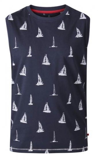D555 Morton Yacht Print Sleeveless T-Shirt Navy - Тениски - мъжки тениски големи размери