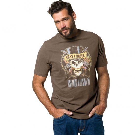 JP1880 T-Shirt Skull Print Guns N Roses Khaki - Тениски - мъжки тениски големи размери