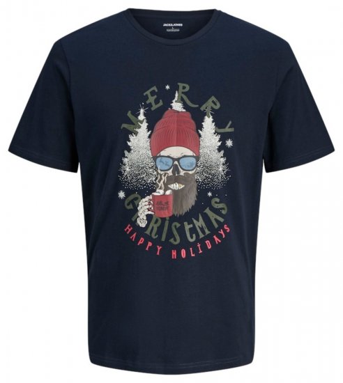 Jack & Jones Noel Merry Christmas T-Shirt Navy - Тениски - мъжки тениски големи размери