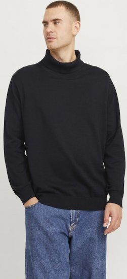 Jack & Jones Basic Knitted Sweater with Rolled Neck Black - Суичъри & cуичъри с качулка - мъжки суичъри големи размери