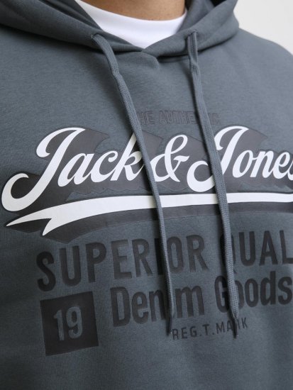 Jack & Jones 2 COL LOGO Hoodie Grey - Суичъри & cуичъри с качулка - мъжки суичъри големи размери