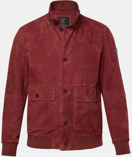 JP1880 Leather Jacket Suede with Stand-up Collar Red - Якета - мъжки якета големи размери