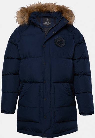 JP1880 Quilted Parka Lightweight and Warm with Faux Fur Hood Navy - Якета - мъжки якета големи размери