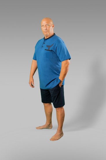 20 Nodi Short Pajamas in Combed Cotton Jersey Blue/Black - Бельо & Бански шорти - Мъжко бельо големи размери