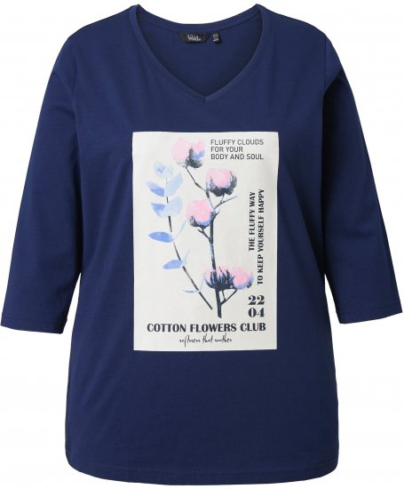 Ulla Popken Decorative Plant 3/4 Sleeve T-Shirt Ink Blue - Печатни тениски за жени - 