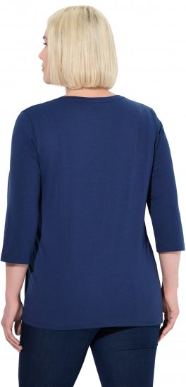 Ulla Popken Decorative Plant 3/4 Sleeve T-Shirt Ink Blue - Печатни тениски за жени - 