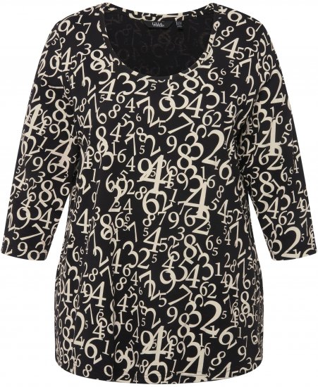 Ulla Popken Number Print 3/4 Sleeve Tee Black - Печатни тениски за жени - 