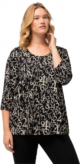 Ulla Popken Number Print 3/4 Sleeve Tee Black - Печатни тениски за жени - 