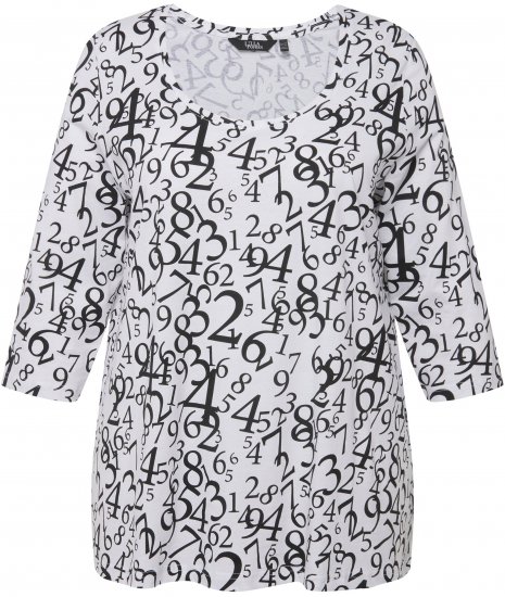 Ulla Popken Number Print 3/4 Sleeve Tee Snow White - Печатни тениски за жени - 
