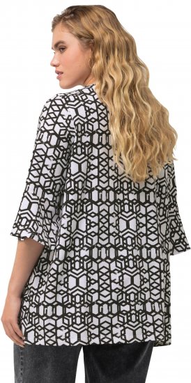 Ulla Popken Geometric Print Trumpet Sleeve Tee Black - Печатни тениски за жени - 