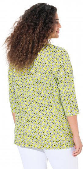 Ulla Popken Flower Print 3/4 Sleeve A-Line Tee Lime - Печатни тениски за жени - 