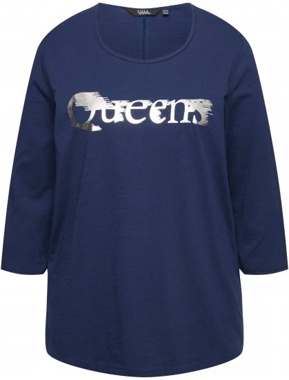 Ulla Popken Queens 3/4 Sleeve Graphic Tee Ink Blue - Печатни тениски за жени - 