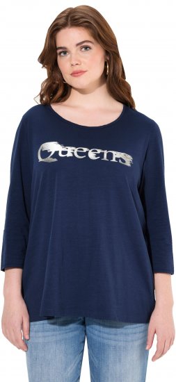 Ulla Popken Queens 3/4 Sleeve Graphic Tee Ink Blue - Печатни тениски за жени - 