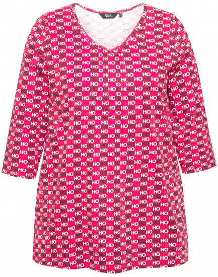 Ulla Popken Minimalist Ho Ho Ho Print 3/4 Sleeve Tee Salsa Red - Печатни тениски за жени - 