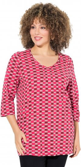 Ulla Popken Minimalist Ho Ho Ho Print 3/4 Sleeve Tee Salsa Red - Печатни тениски за жени - 