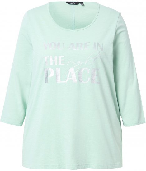 Ulla Popken Metallic Lettering 3/4 Sleeve Tee Mint Green - Печатни тениски за жени - 