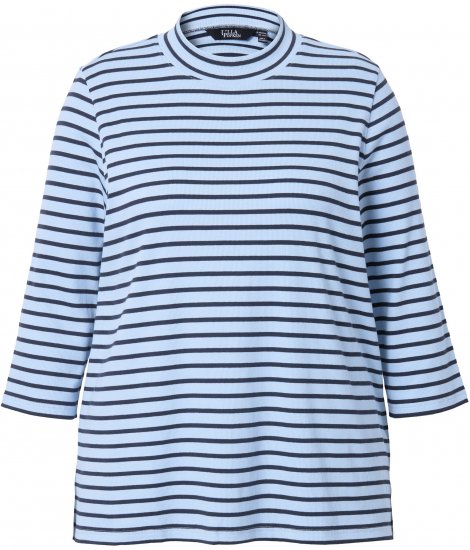 Ulla Popken Striped 3/4 Sleeve Turtleneck Tee Light Blue - Печатни тениски за жени - 