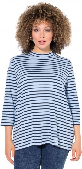 Ulla Popken Striped 3/4 Sleeve Turtleneck Tee Light Blue - Печатни тениски за жени - 