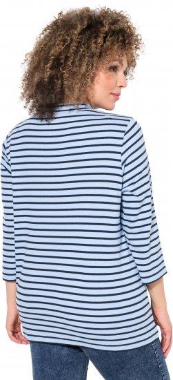 Ulla Popken Striped 3/4 Sleeve Turtleneck Tee Light Blue - Печатни тениски за жени - 