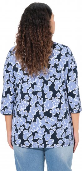 Ulla Popken Floral Print 3/4 Sleeve V-Neck Tee Navy Blue - Печатни тениски за жени - 