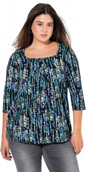 Ulla Popken Graphic Print Square Neck Tee Black - Печатни тениски за жени - 
