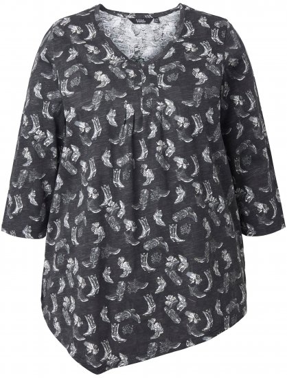 Ulla Popken Asymmetric Cowboy Boot Print Tee Black - Печатни тениски за жени - 