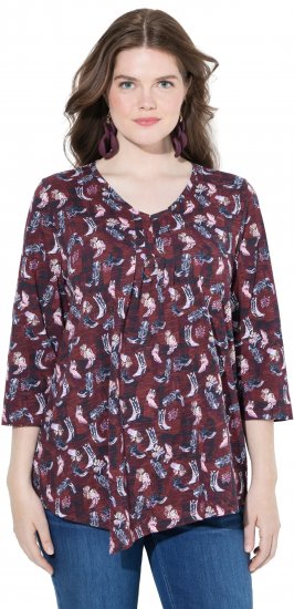 Ulla Popken Asymmetric Cowboy Boot Print Tee Dark Ruby - Печатни тениски за жени - 