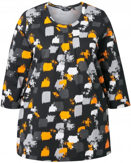 Ulla Popken Graphic Print 3/4 Sleeve Tee Black - Печатни тениски за жени - 