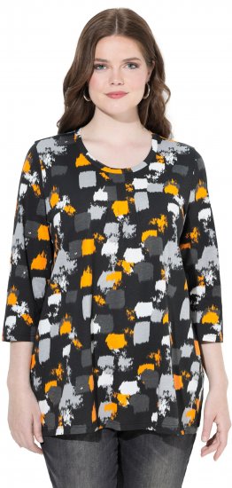 Ulla Popken Graphic Print 3/4 Sleeve Tee Black - Печатни тениски за жени - 