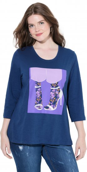 Ulla Popken Fashion Graphic T-Shirt Dark Blue - Печатни тениски за жени - 