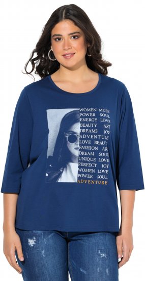 Ulla Popken Inspirational Graphic Lettering 3/4 Sleeve Tee Dark Blue - Печатни тениски за жени - 