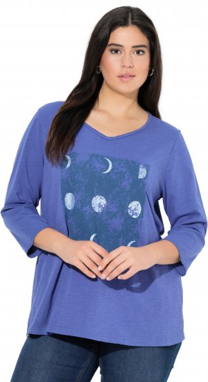Ulla Popken Meet Me In The Moonlight 3/4 Sleeve Graphic Tee Atlantic Blue - Печатни тениски за жени - 