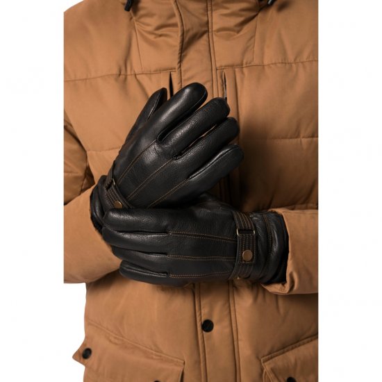 JP1880 Gloves Leather Warm Lining Black - Аксесоари - 