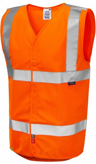 Leo Workwear Clifton Anti-static Waistcoat Hi-Vis Orange - Светлоотразителни жилетки - Светлоотразителни жилетки макси размери