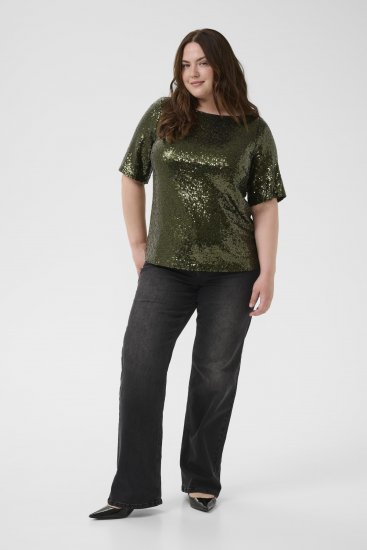 Kaffe Curve Mirana Sequin Blouse Ivy Green - Kaffe Curve - 