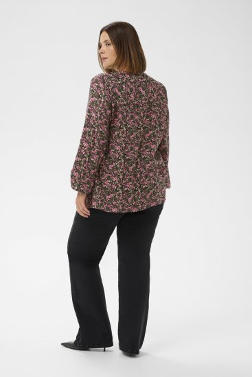 Kaffe Curve Belle Blouse Pink Black Graphic Flower - Блузи - 
