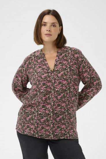 Kaffe Curve Belle Blouse Pink Black Graphic Flower - Блузи - 