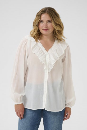 Kaffe Curve Lana Frill Blouse White - Блузи - 