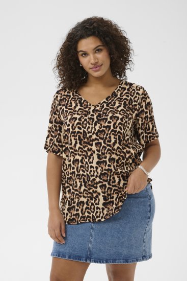 Kaffe Curve Ami Short Sleeve Blouse Printed Leopard - Блузи и туники - 
