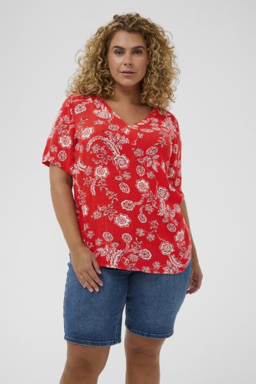 Kaffe Curve Ami Short Sleeve Blouse Printed Poppy Red - Блузи и туники - 