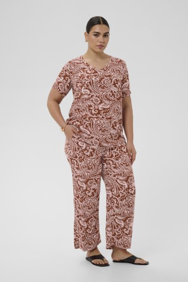 Kaffe Curve Ami Short Sleeve Blouse Printed Henna Brown - Блузи и туники - 