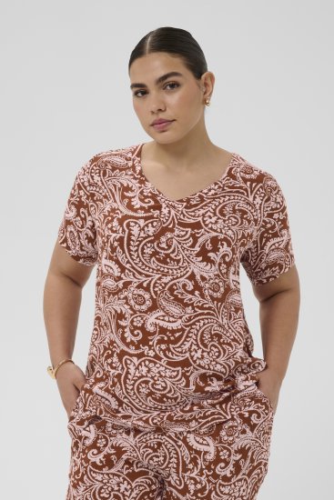 Kaffe Curve Ami Short Sleeve Blouse Printed Henna Brown - Блузи и туники - 