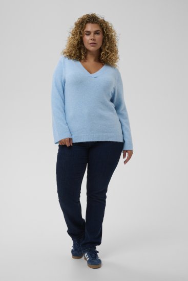 Kaffe Curve Jilanda V-Neck Pullover Blue - Пуловери и Трикотаж - 