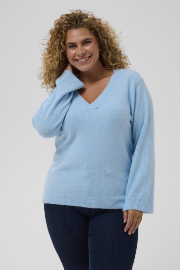 Kaffe Curve Jilanda V-Neck Pullover Blue - Пуловери и Трикотаж - 