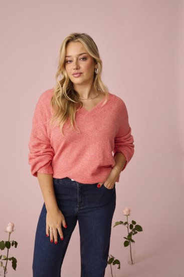 Kaffe Curve Jilanda V-Neck Pullover Red - Пуловери и Трикотаж - 