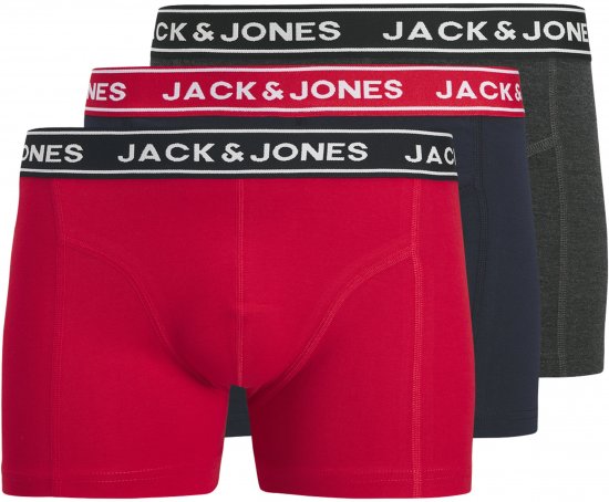 Jack & Jones Hector Solid Trunks 3-Pack Navy/Red/Grey - Боксерки - мъжки боксерки големи размери