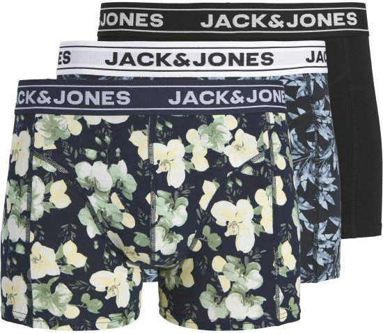 Jack & Jones Acray Flower Boxers 3-Pack Black/Navy - Бельо & Бански шорти - Мъжко бельо големи размери