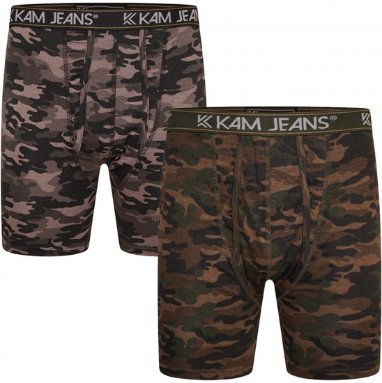 Kam Jeans 813 Camo Print Boxers Charcoal Khaki - Боксерки - мъжки боксерки големи размери