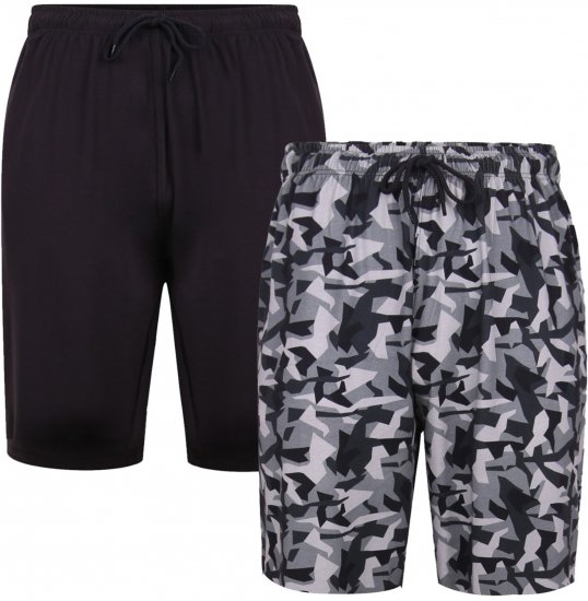 Kam Jeans Twin Pack Shorts Camo/Plain Black - Спортни панталони & Kъси панталони - мъжки спортни панталони големи размери