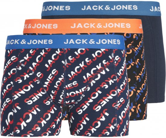 Jack & Jones Logo Trunks 3-Pack Navy Blazer - Бельо & Бански шорти - Мъжко бельо големи размери
